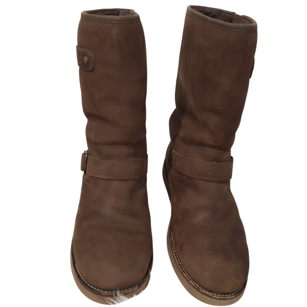 UGG Australia Brown Suede Shearling Lined Buckle Boots‎ Women's Size 9